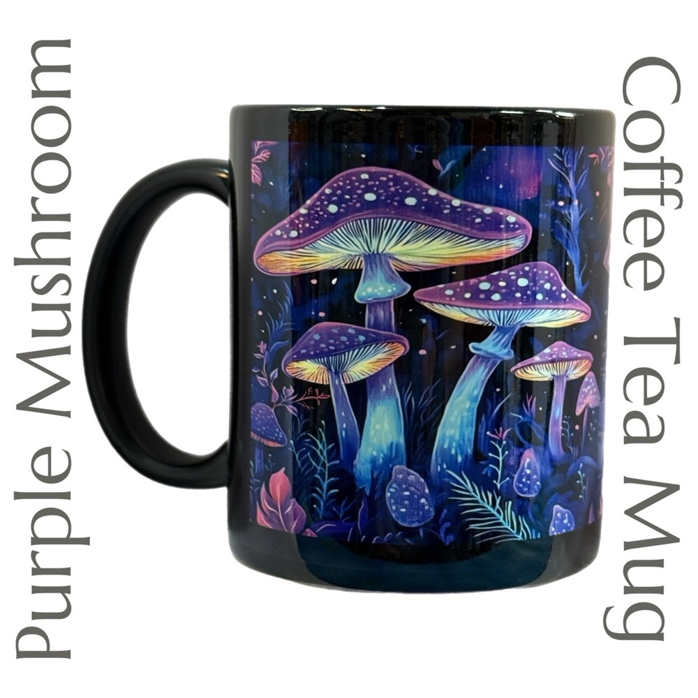 Purple Mushroom Mug - Fantasy Forest Ceramic Cup - Psychedelic Nature Art